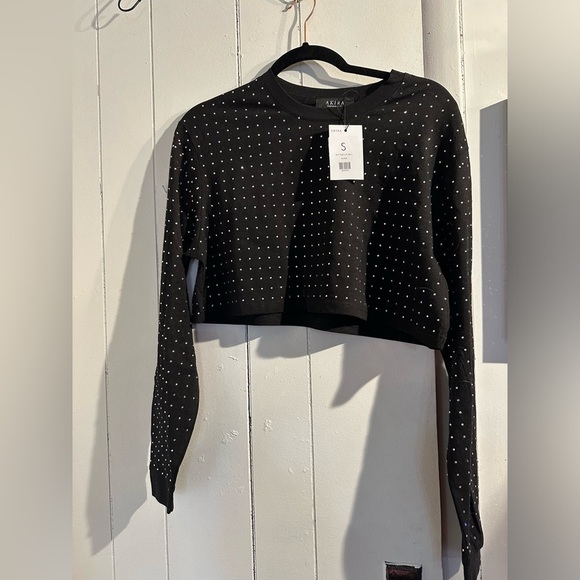 AKIRA Black RHINESTONE Cropped Top - Picture 1 of 5
